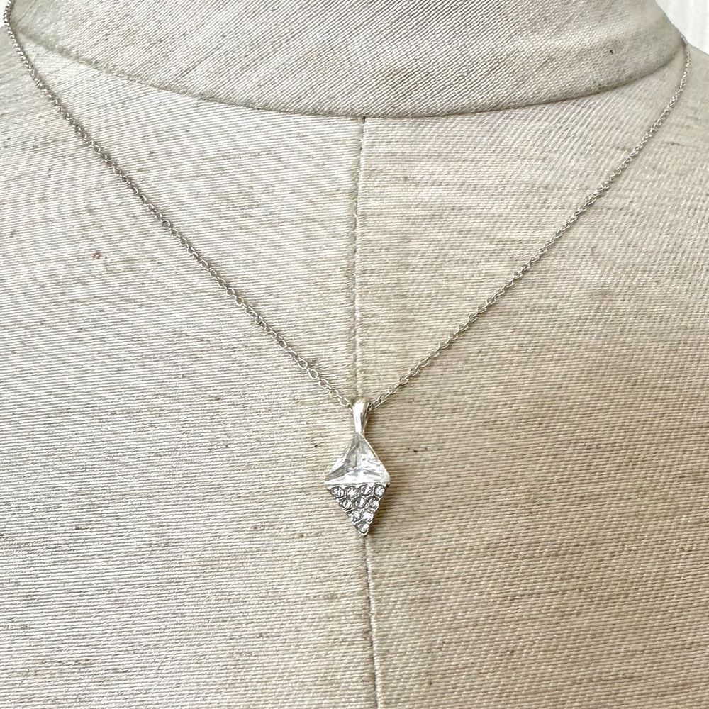 Prism silver tone dainty rhinestone pendant necklace